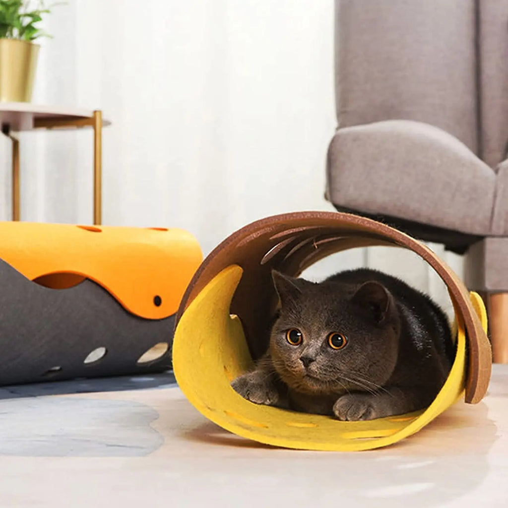 Cat Tunnels Bed Foldable Pet Tunnel Tube Bed with Holes DIY Cats Play Mat Cat Activity Rug Toy for Interactive